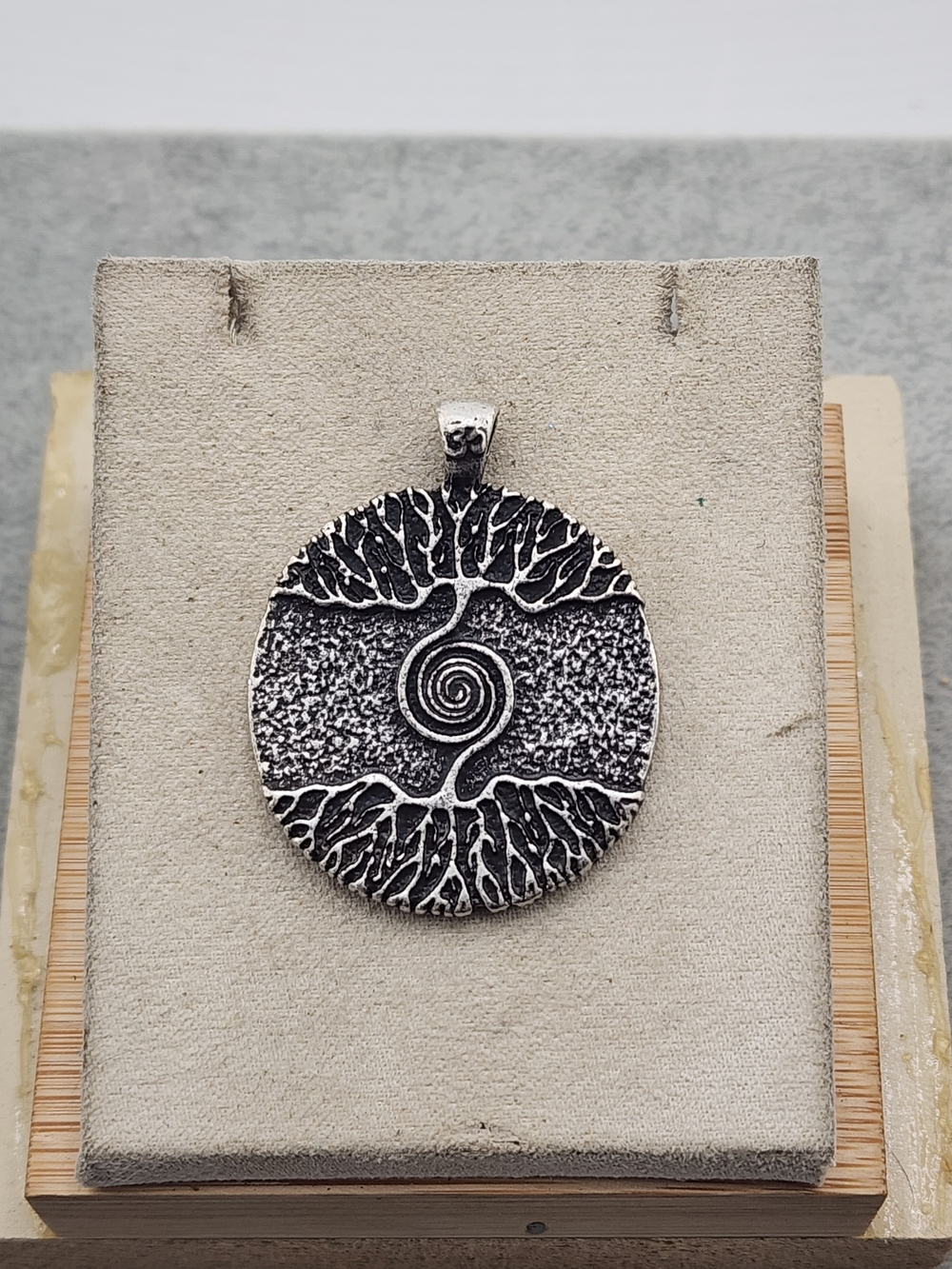 Silver Tone Tree of Life Spiral Pendant Necklace - Blackened Finish